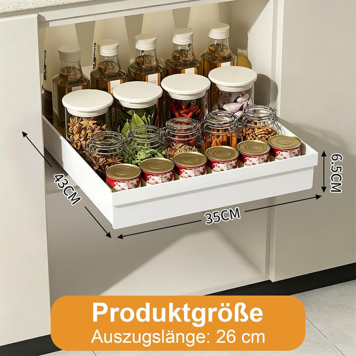 1 Stück Teleskopschublade, 43 × 35 × 6.5 cm Ausziehbarer Schubladen Küche, 26cm Ohne Bohren Schublad