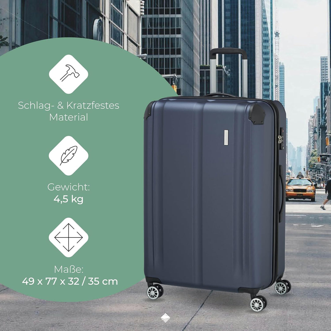 Travelite Hartschalenkoffer gross, erweiterbar, 4 Rollen, City, Trolley mit kratzfester Oberfläche,