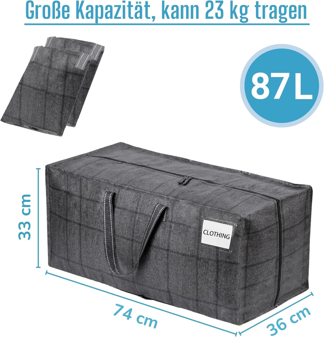 VENO 4-er Pack extra grosse Umzugstaschen mit Rucksackgurten, Umzugshelfer, starke Griffe und Reissv