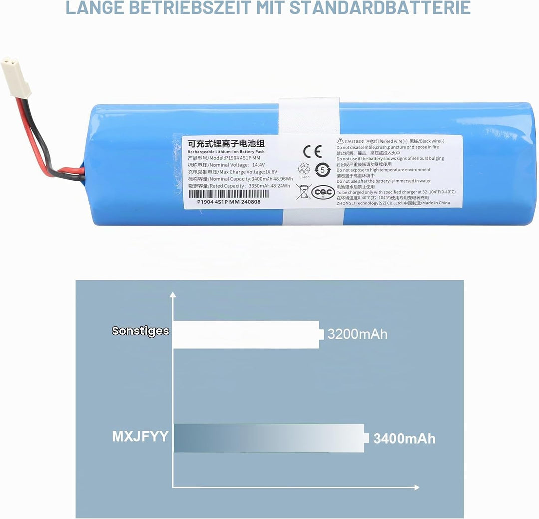 14,4 V 3400 mAh Lithium-Ionen-Akku kompatibel mit Medion MD13202 MD18500 MD18501 MD18600 MD19510 MD1