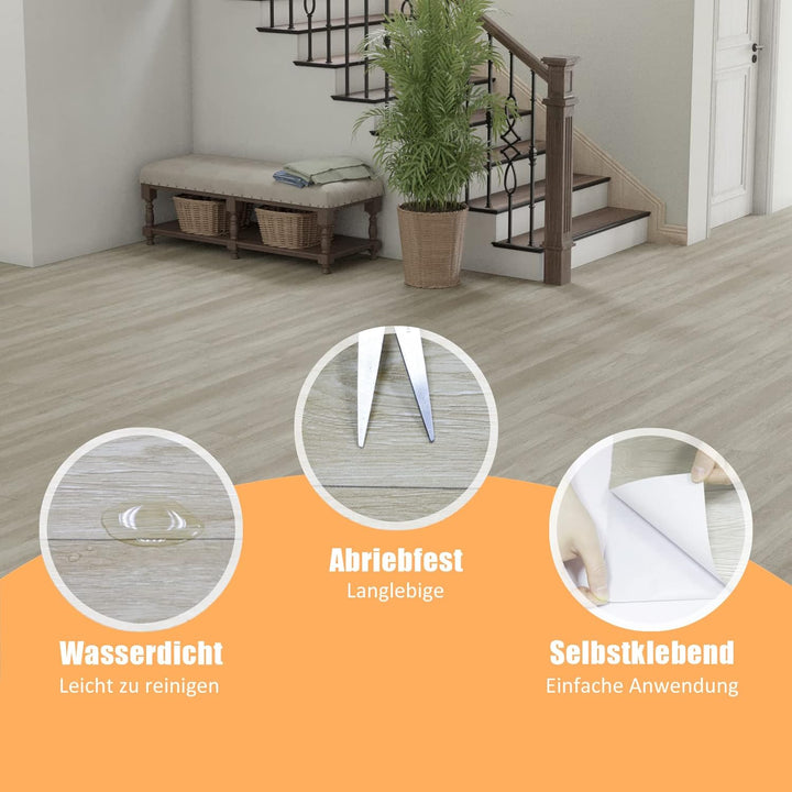 Oxdigi PVC Bodenbelag Selbstklebende 3 m², Holzoptik Vinylboden Bodenfliesen für Eingangstür, Wohnzi