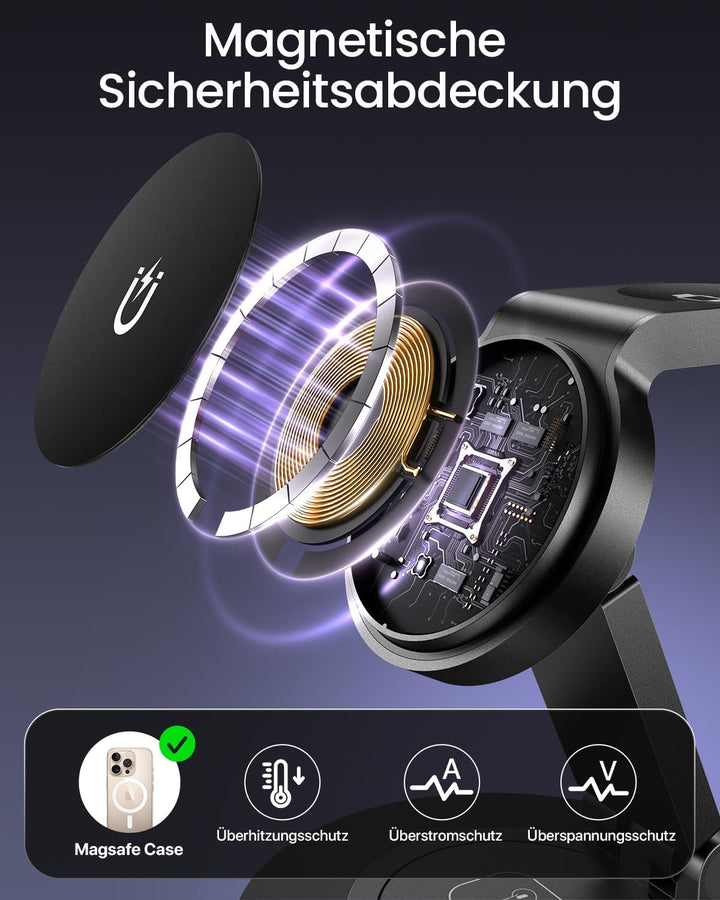 Mag-Safe Ladegerät,3 in 1 Faltbar Ladestation für Apple Watch und iPhone & Airpods,Wireless Charger