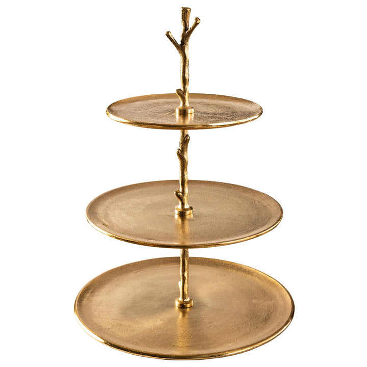 riess-ambiente.de Elegante Etagere Abstract 48cm Aluminium Gold mit DREI Etagen Servierständer Obsts