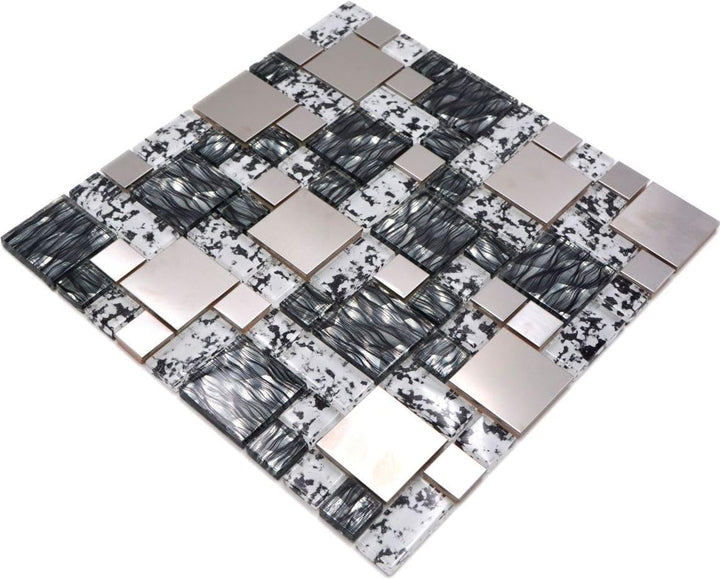 Mosaik-Netzwerk MosaikflieseKombination Crystal/Stahl mix schwarz struktur Glasmosaik Transluzent Tr