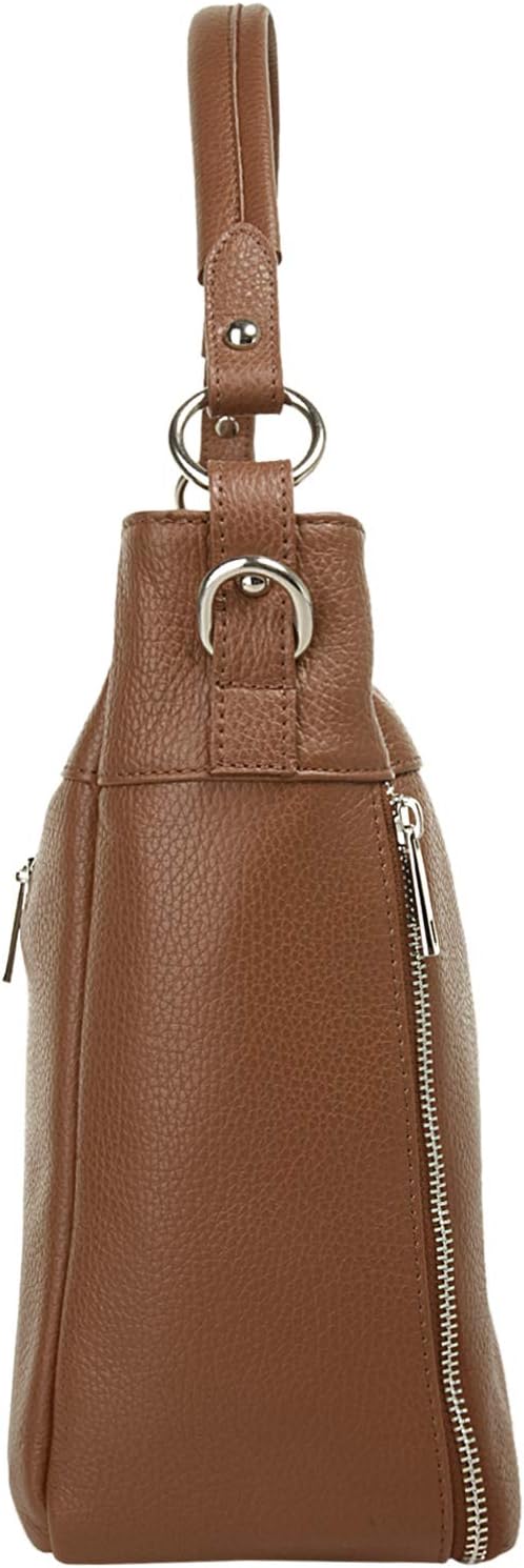 Handtasche Echt Leder Damen Made in Italy, Smartphonefach, Damentasche aus Rindleder, Umhängetasche