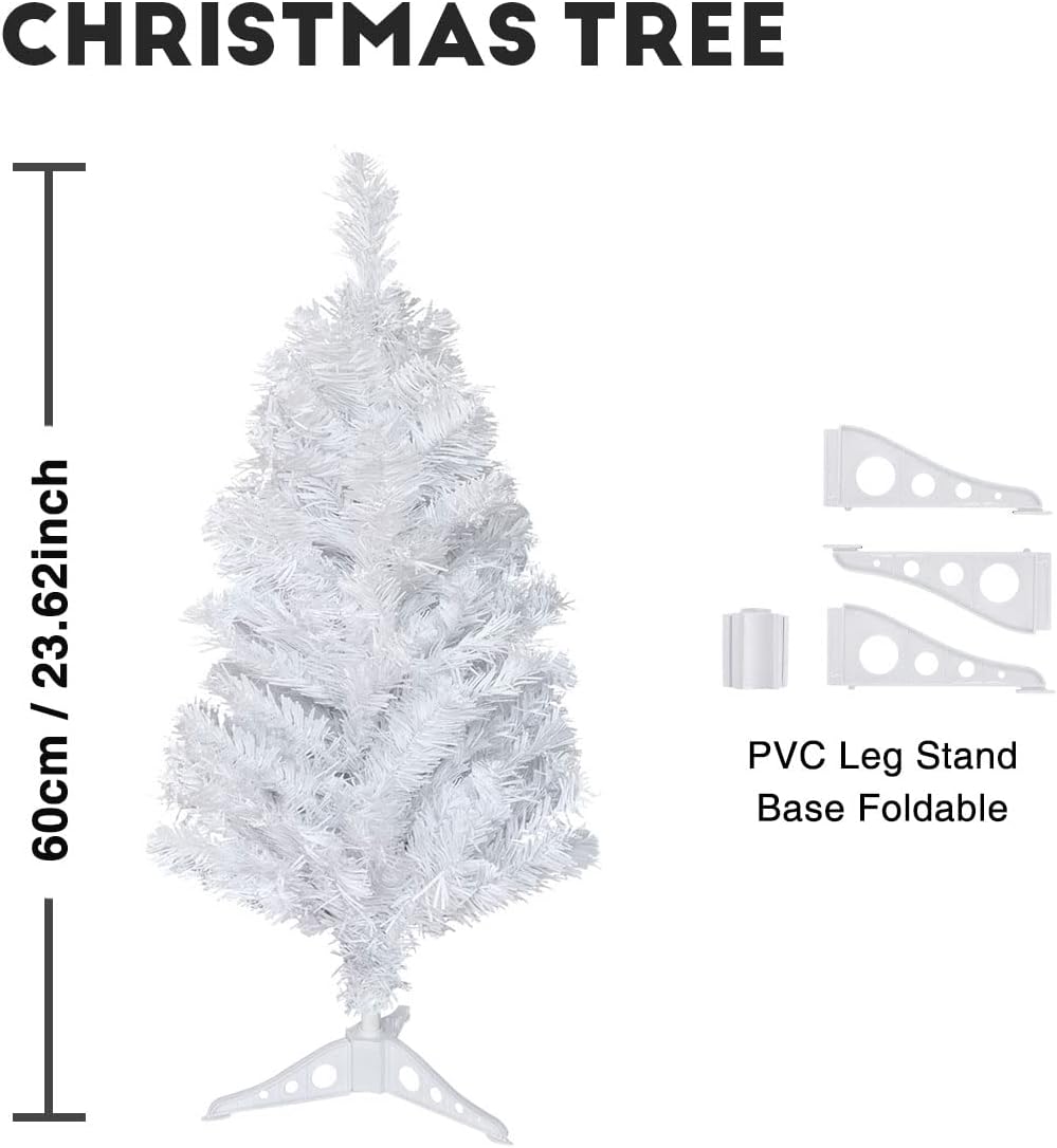 2ft 60cm Künstlicher Weihnachtsbaum Christbaum Tannenbaum mit KunststoffStänder (Weiss), Weiss
