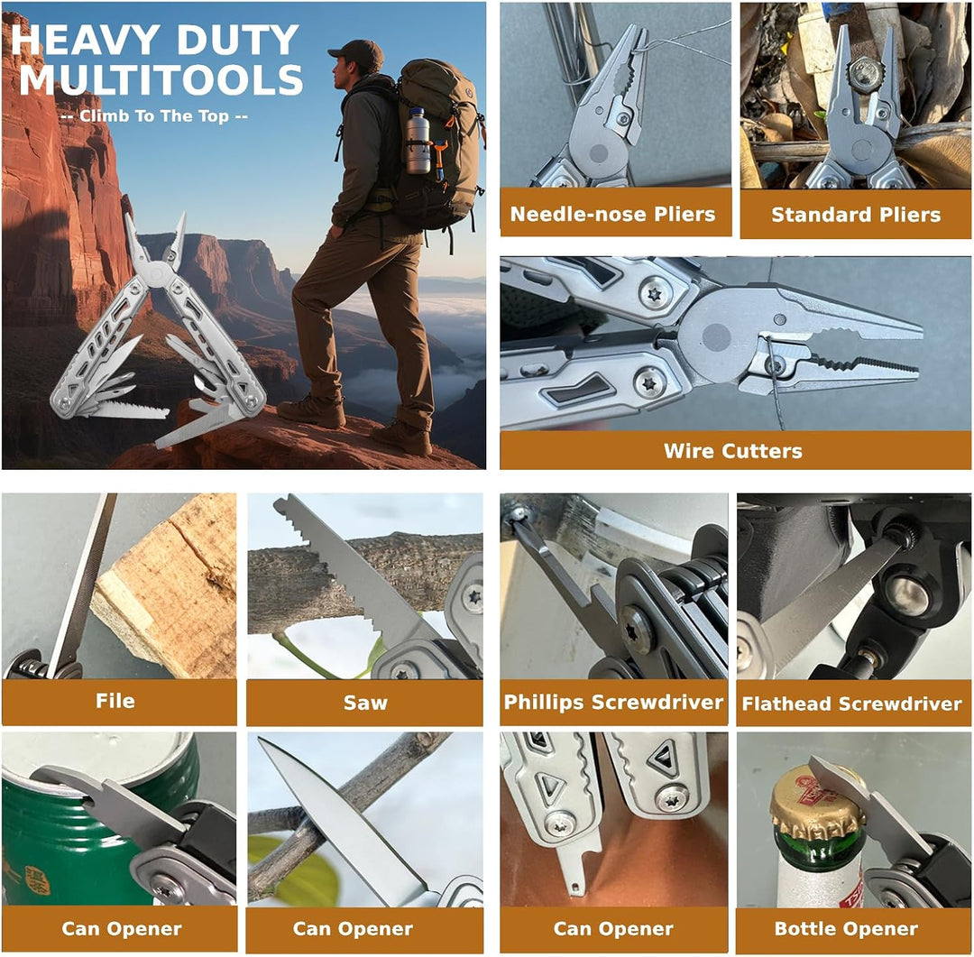 14-in-1-Multitool mit Messer – Multifunktionales EDC-Werkzeug aus Edelstahl Silber 02, Silber 02