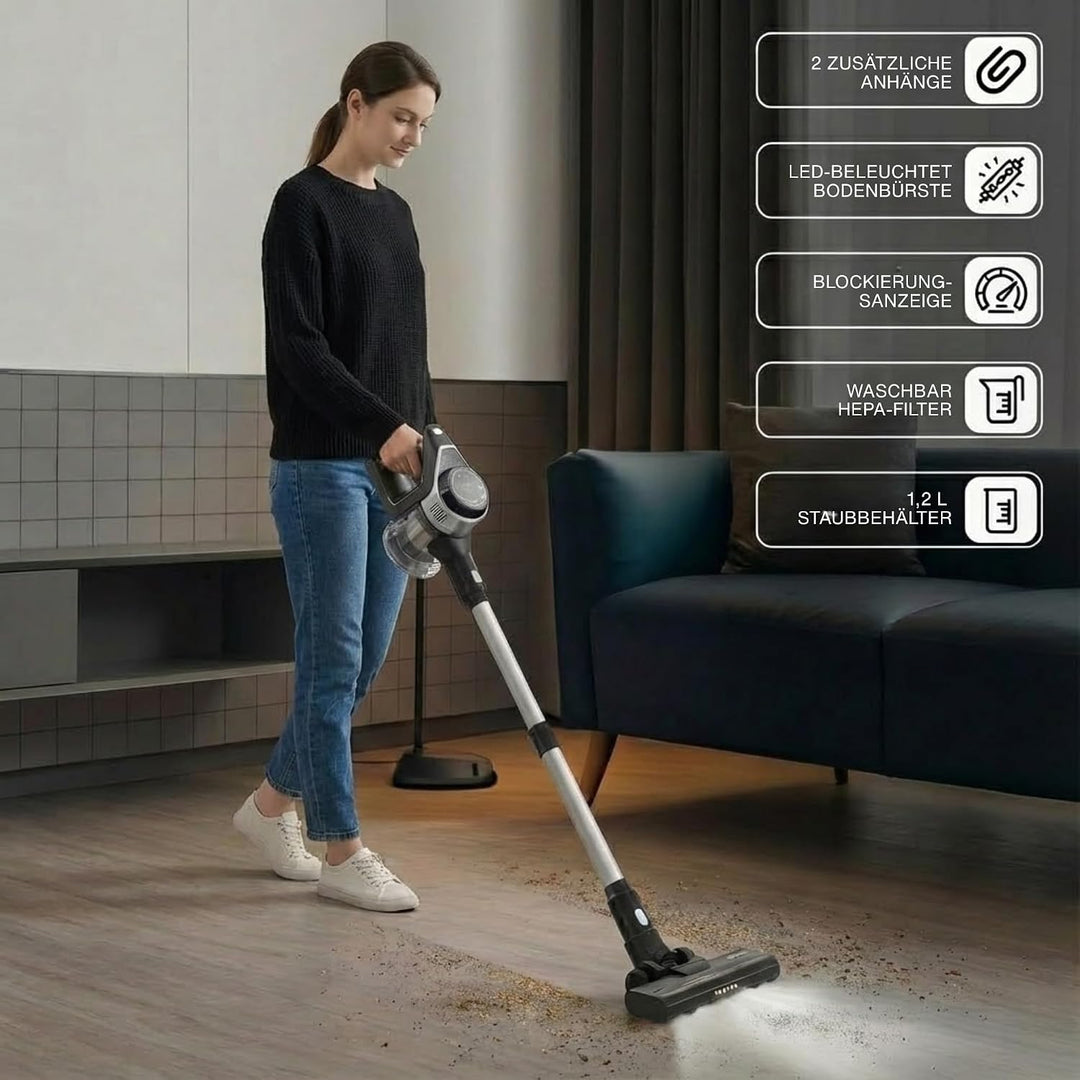 Powell Akku Staubsauger Kabellos, 15000Pa, 140W, 30 Min, 1,2 L, 2-in-1 Stabstaubsauger mit Flex-Rohr