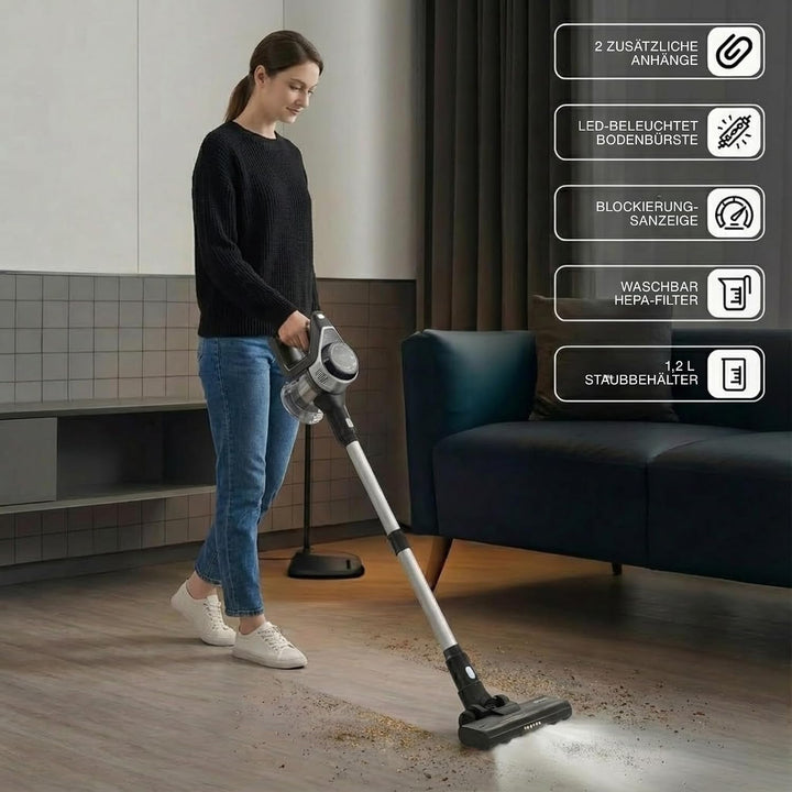 Powell Akku Staubsauger Kabellos, 15000Pa, 140W, 30 Min, 1,2 L, 2-in-1 Stabstaubsauger mit Flex-Rohr