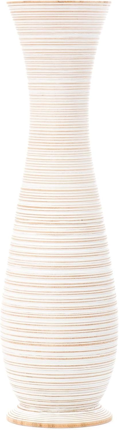 Leewadee Grosse Bodenvase für Dekozweige hohe Standvase Design Holzvase, Holz, 90 cm, White wash 90