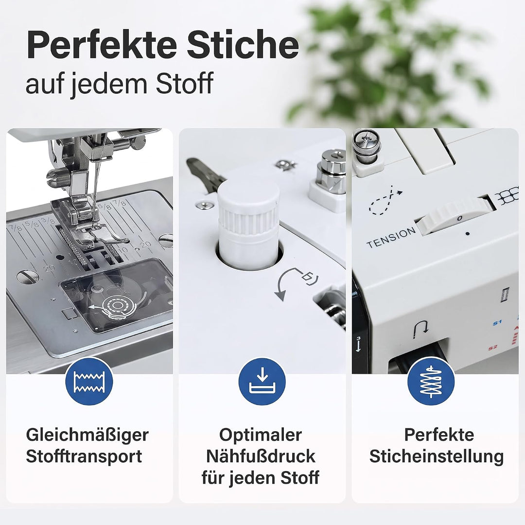 Rold G70 Nähmaschine mit 34 Nähprogramme, Automatisches Knopfloch, 100-Watt-Servomotor, Nadeleinfädl