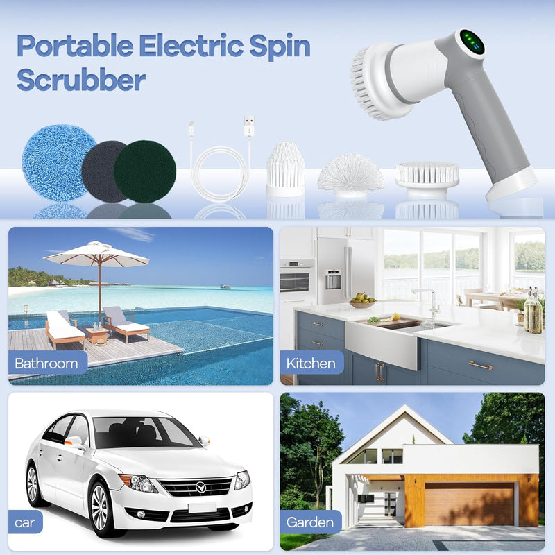 Reinigungsbürste elektrisch Bad,elektrische bürste zum putzen mit Led Anzeige,Spin Scrubber mit 6 Bü