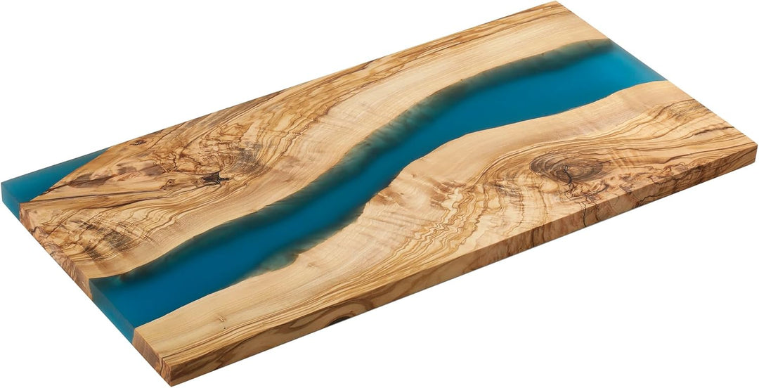 Zassenhaus Servierbrett blau aus Olivenholz & Harz, 45 x 22 x 1,5 cm, handgefertigtes Premium-Brett