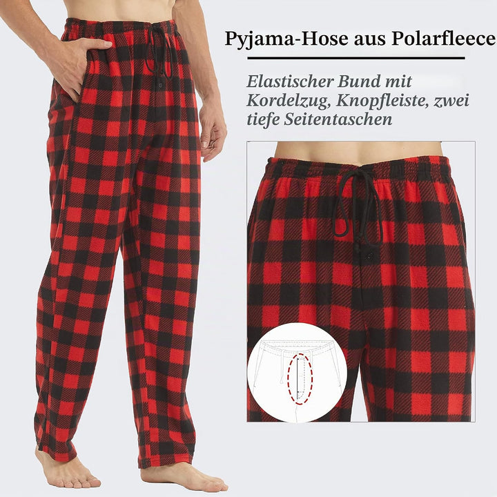 YUSHOW 2er Pack Schlafanzughose Herren Lang Fleece Karierte Pyjamahose Winter Warm Pyjama Hose Soft