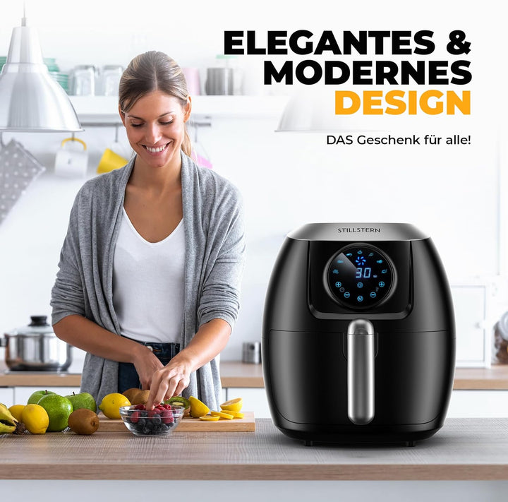 Stillstern Heissluftfritteuse 5L [1800W] mit 7 Programmen (Backen, Pommes, Chicken, Steak UVM.), 120