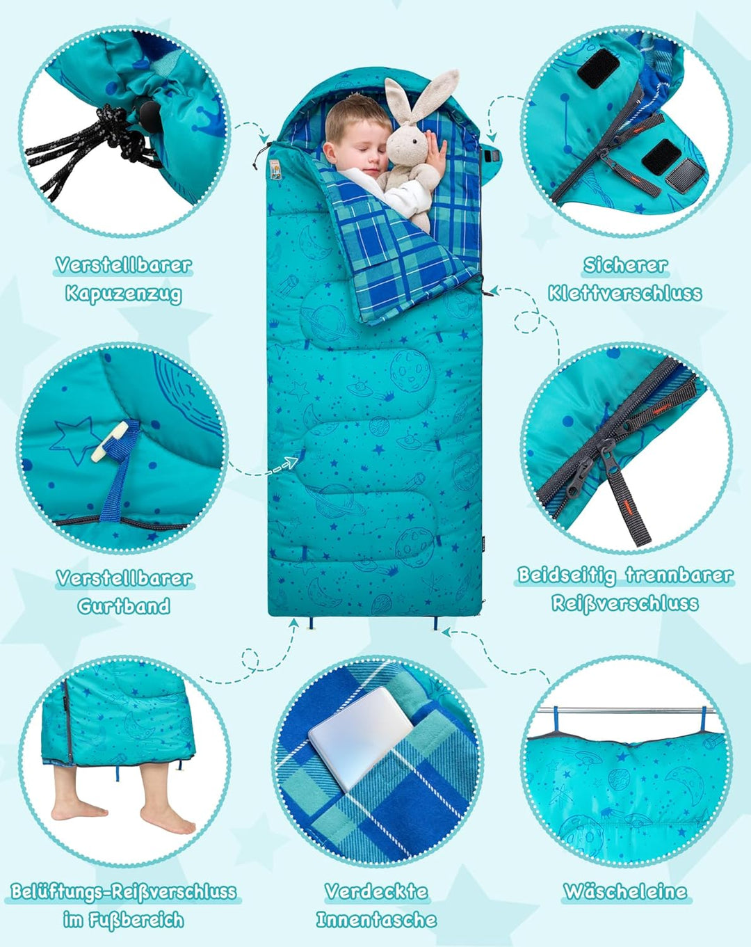 KingCamp Kinderschlafsack Flannel,Leicht, Wasserdicht und Kompakt,Schlafsack Winter,Deckenschlafsack