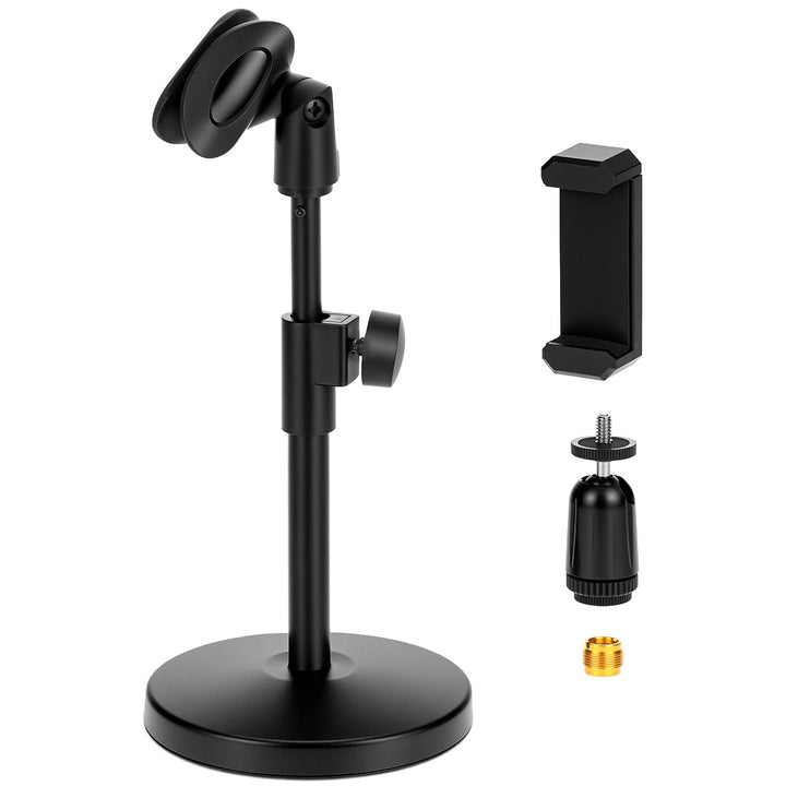 QWORK® Multifunktions-Desktop-Mikrofonständer, Verstellbares Tischstativ mit Handy-Clip, 5/8-Zoll-St