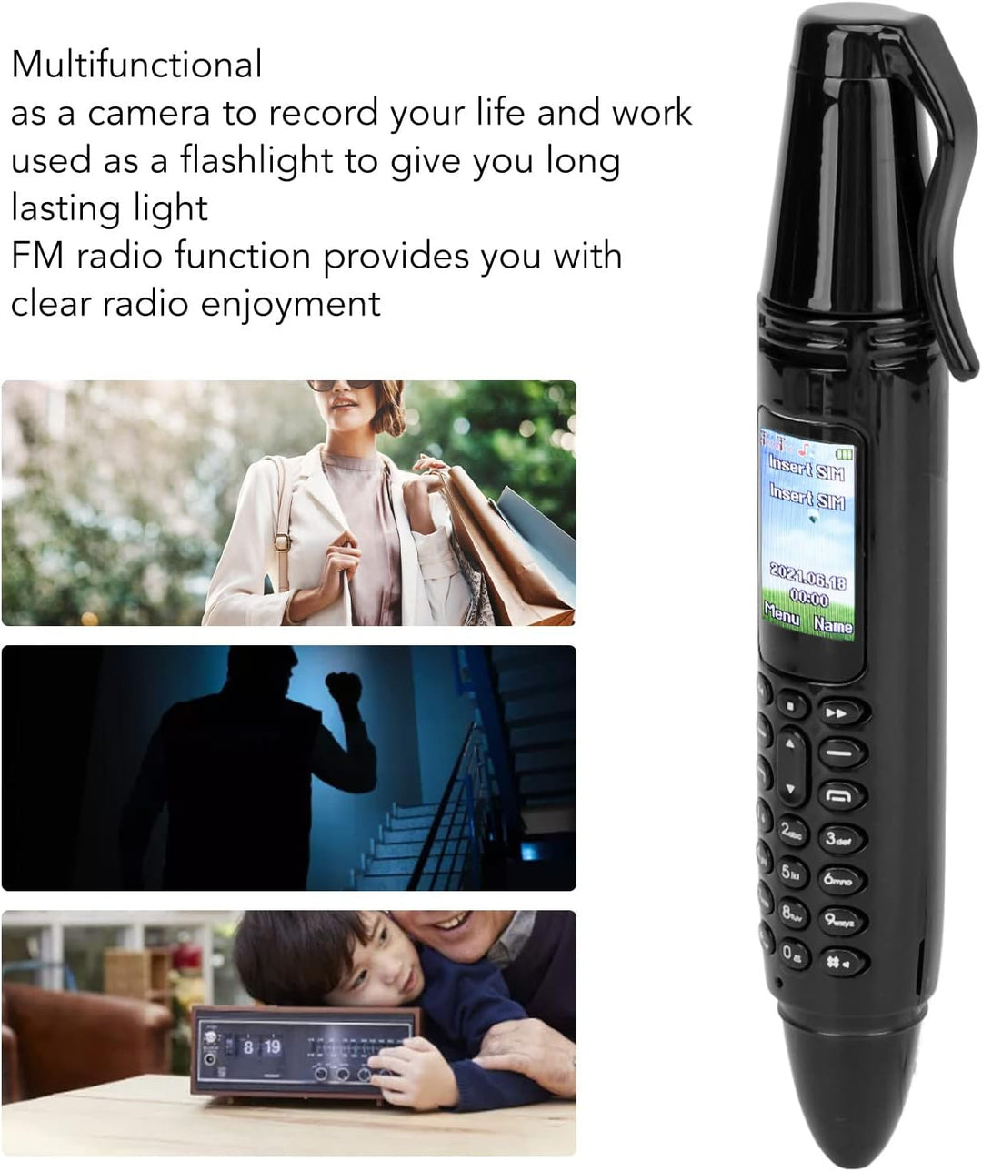 Stift-Handy, AK007 Stift-Handy, Wiederaufladbar mit Kleinem 0,96-Zoll-Bildschirm, Bluetooth-Dialer,