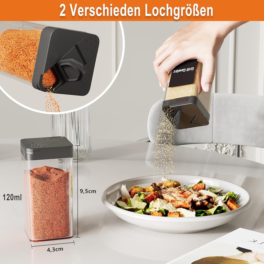 Gewürzgläser Eckig Set mit Deckel [24 x 120ml], Stabiler Plastik Gewürzstreuer Luftdichte, Gewürzdos
