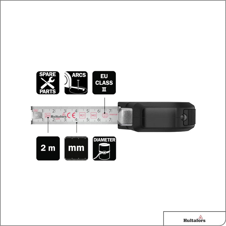 Talmeter Bandmass 2 Meter I Hultafors I 7-in-1 Massband mit einzigartiger Mess- und Anreissfunktion