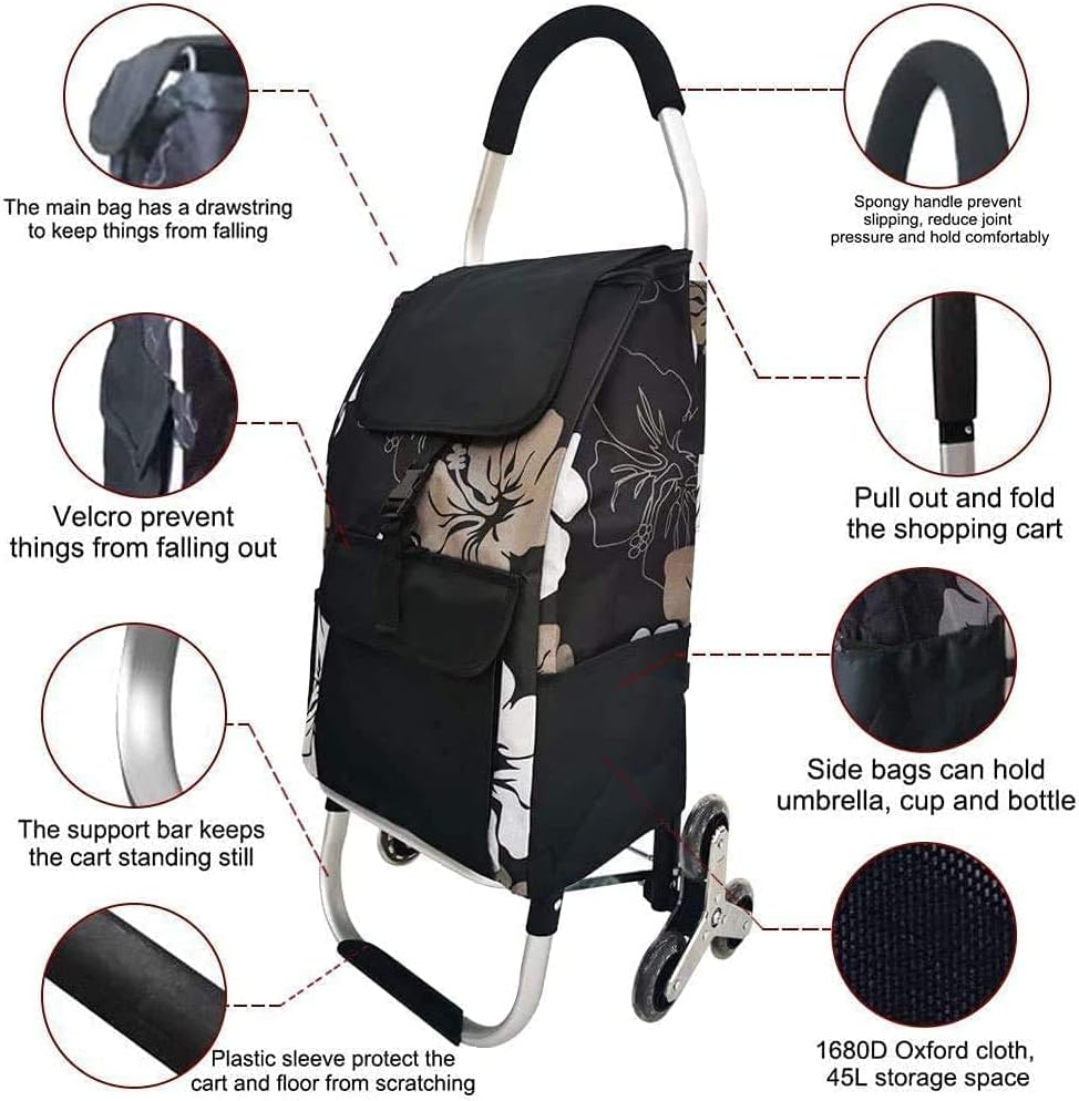 HOMCENT klappbar Einkaufstrolley grosse Kapazität abnehmbare Tasche Treppensteigen Installation einf
