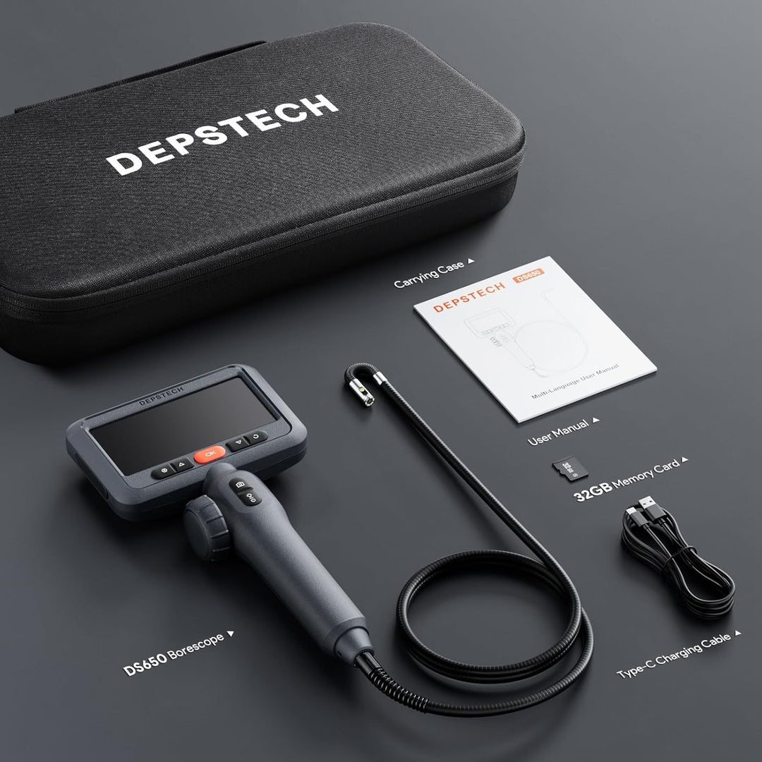 DEPSTECH Doppelobjektiv-Endoskop mit 210°-Zweiwege-Gelenk, industrielle Endoskopkamera mit Beleuchtu