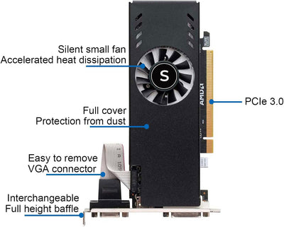 SAPLOS Radeon RX 550 Low Profile Grafikkarte, 4GB GDDR5 128-bit, VGA DVI-D HDMI, 4K Anzeige, PC Vide