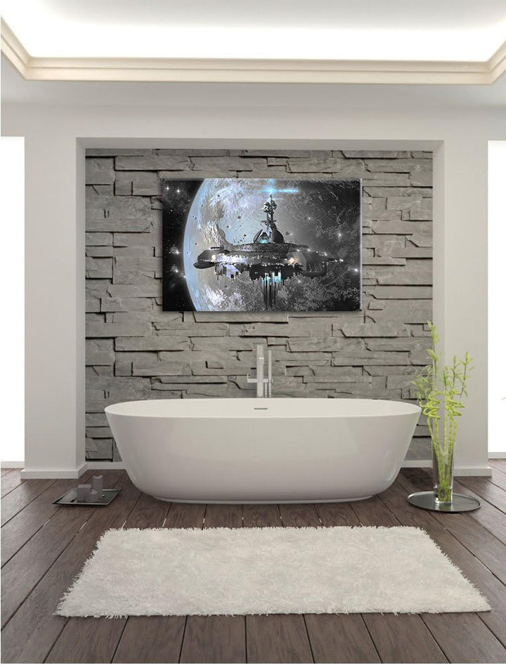 Pixxprint Raumschiff vor der Erde als Leinwandbild/Grösse: 100x70 cm/Wandbild/Kunstdruck/fertig besp