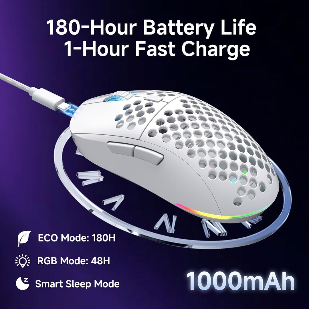 Dierya M1 Kabellose Gaming Maus, 24.000 DPI Optischer Sensor, 90g Leichtgewicht, 6 Programmierbare T