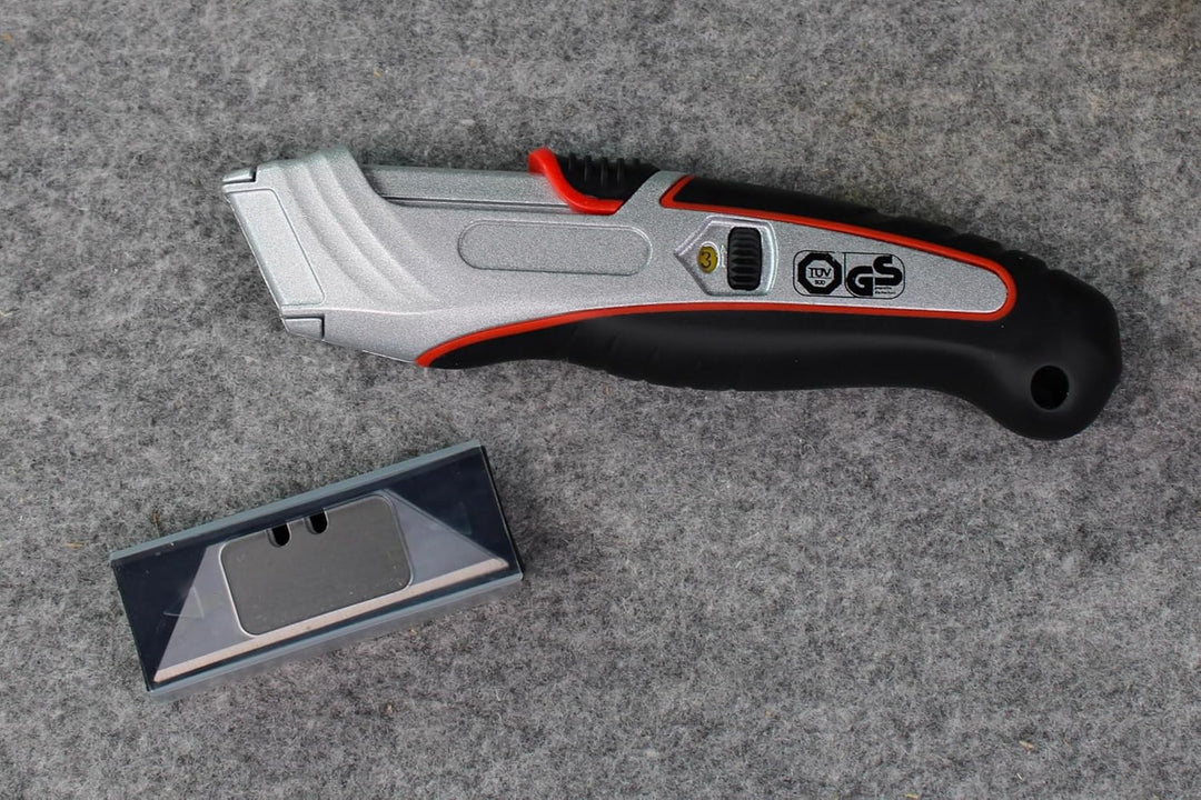 WEDO 78825 Safety Cutter Aluminium, automatischer Klingenrückzug, Aluminiumgehäuse, Gummi Griffzone,