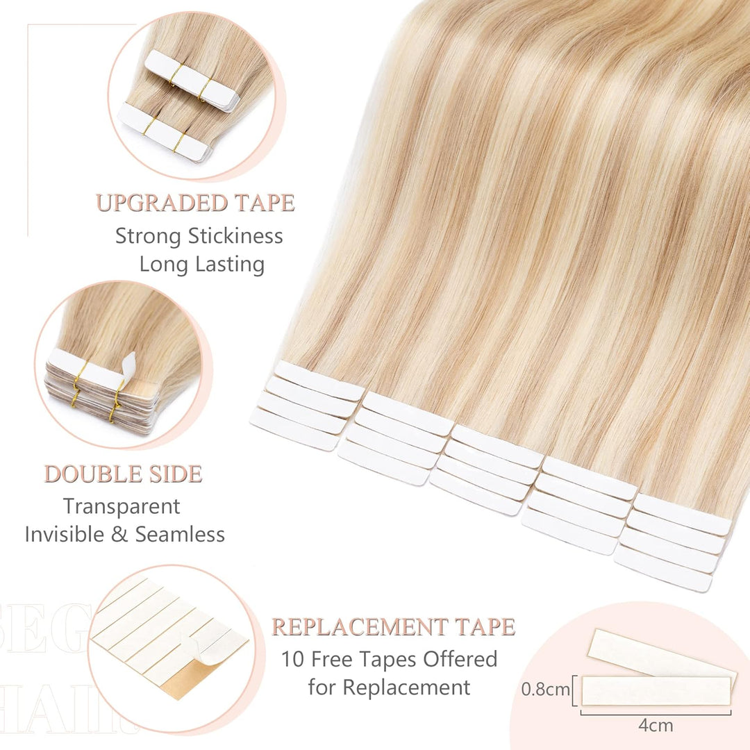 SEGO Tape in Extensions Echthaar Haarverlängerung 20 Pcs 2.5g/Tresse Klebeband Band Haarteil glatt K