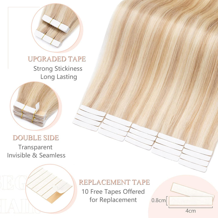 SEGO Tape in Extensions Echthaar Haarverlängerung 20 Pcs 2.5g/Tresse Klebeband Band Haarteil glatt K