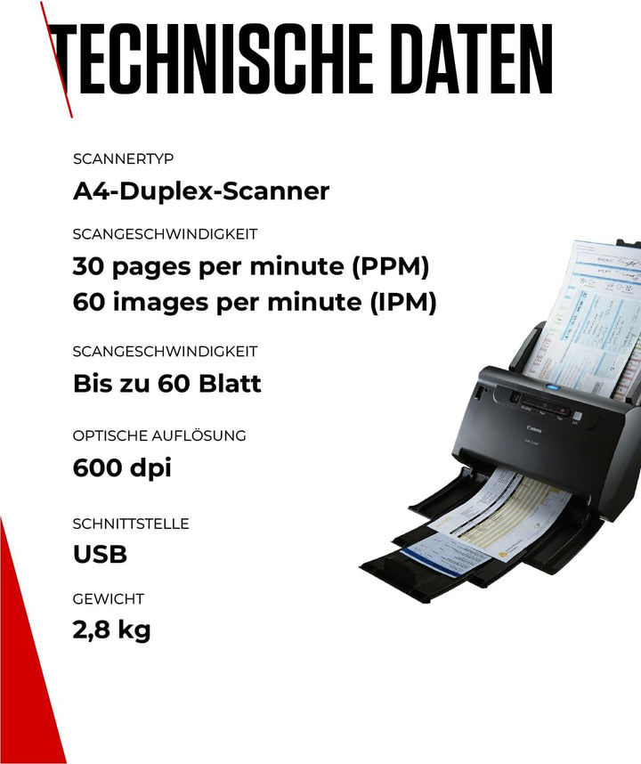 Canon DR-C230 imageFORMULA Scanner Dokumentenscanner (Duplex Einzug, 600 DPI, Farbscan, Canon Captur