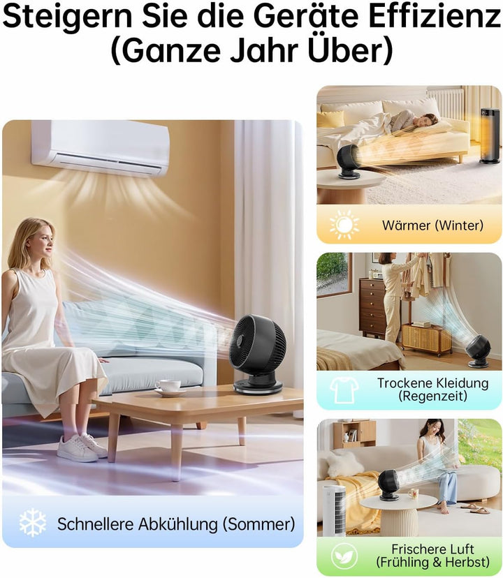 WIE Tischventilator, 4 Modi 12-Geschwindigkeit Ventilator mit 90° Oszillation, Luftzirkulator Fans m