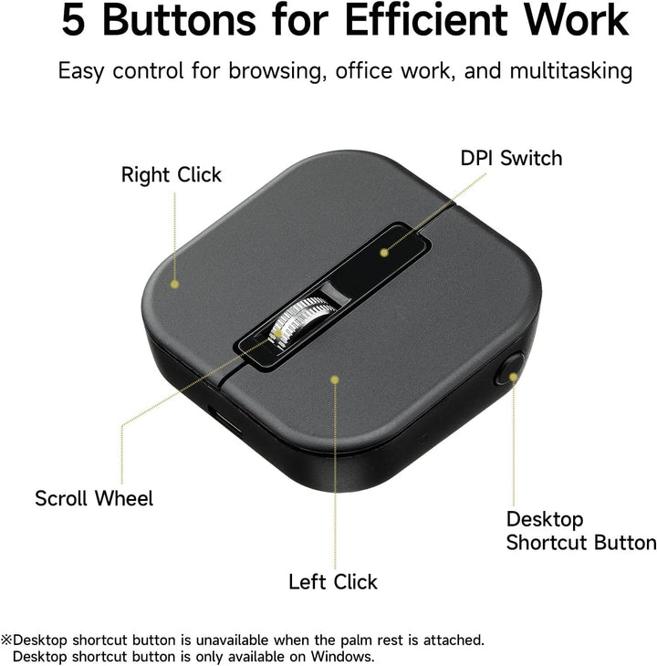 SANWA Mini Maus Kabellos, 2-in-1 Reisemaus mit Handballenauflage, Bluetooth 5.4 + 2,4G Funkmaus für