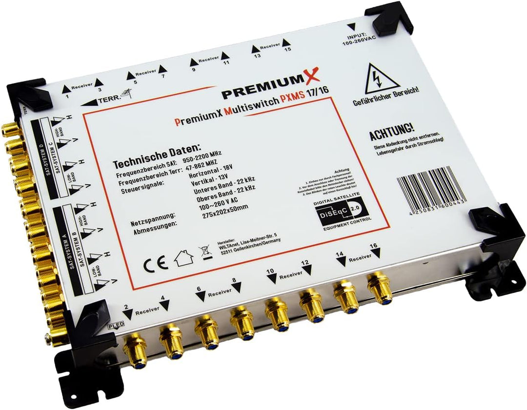 Premium X PXMS 17/16 Multischalter mit Netzteil Multiswitch 4 SAT für 16 Teilnehmer Satverteiler Dig