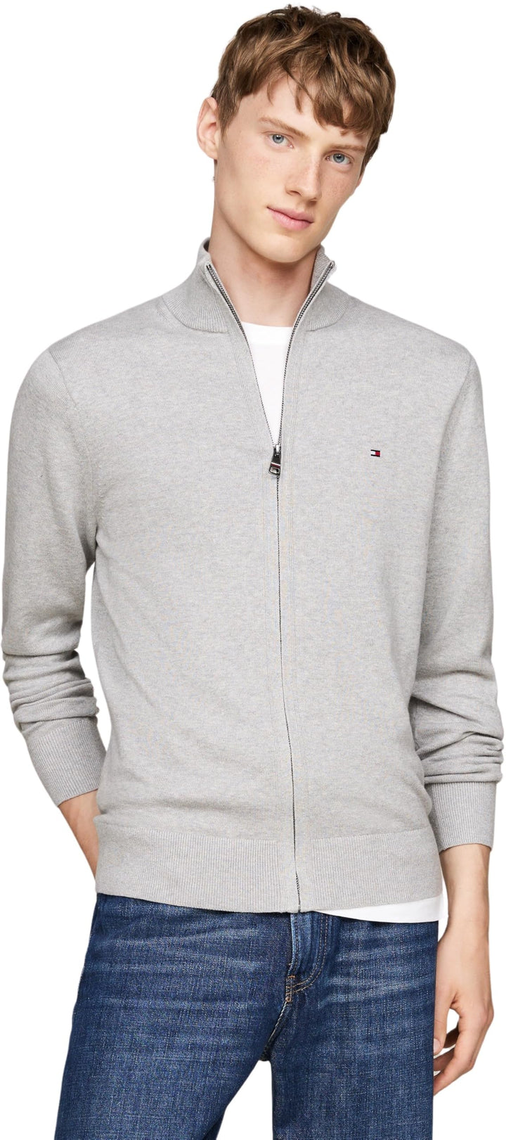 Tommy Hilfiger Herren Pullover mit Reissverschluss Stehkragen XXL Grau (Light Grey Heather), XXL Gra