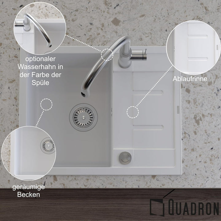 QUADRON Spülbecken Granitspüle | Grösse 62 x 50 x 22 cm, Farbe: Grau &amp; Kupfer | MORGAN 116 Granit Kü
