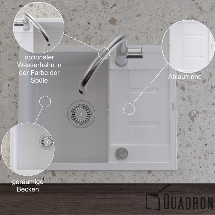QUADRON | MORGAN 116 | Granitspüle | 1-Becken-Einbau | Masse: 62 x 50 x 22 cm | Schrankunterbau von: