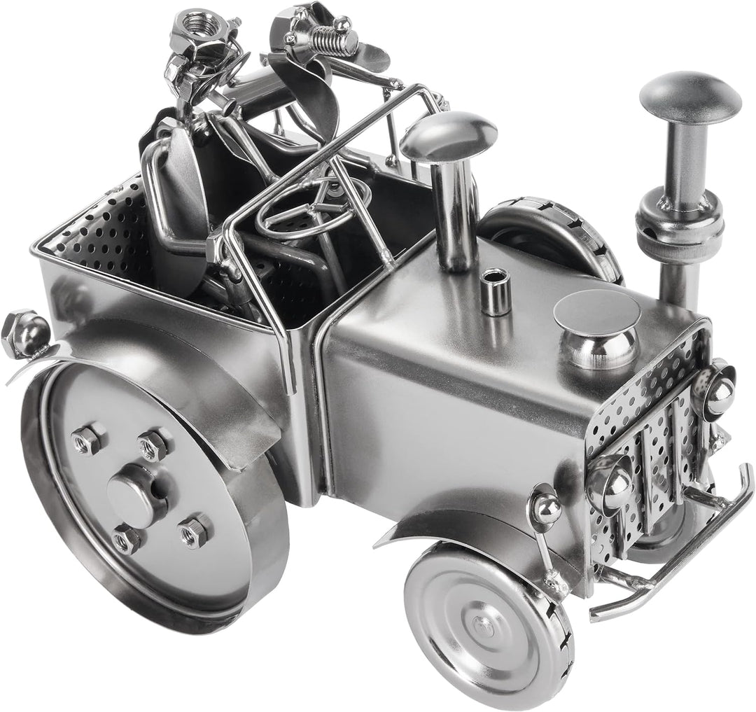 BRUBAKER Schraubenmännchen Traktor mit Fahrer und Hund - Trecker Schlepper Eisenfigur Metallmännchen
