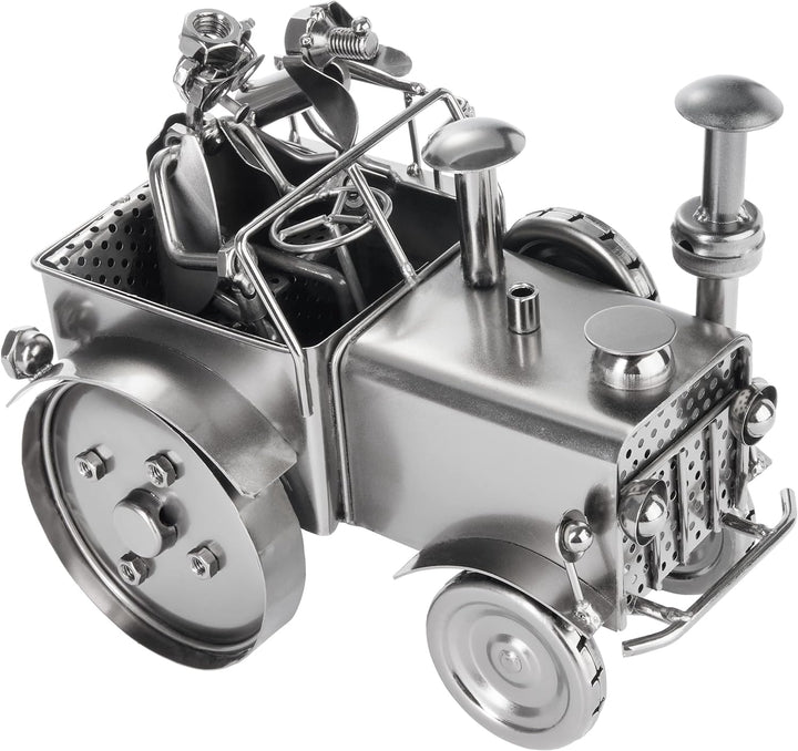 BRUBAKER Schraubenmännchen Traktor mit Fahrer und Hund - Trecker Schlepper Eisenfigur Metallmännchen