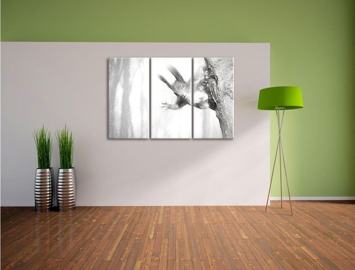 Pixxprint Neugierig rotes Eichhörnchen Kunst / 3-Teilig/Gesamtmass 120cm Leinwandbild bespannt auf H