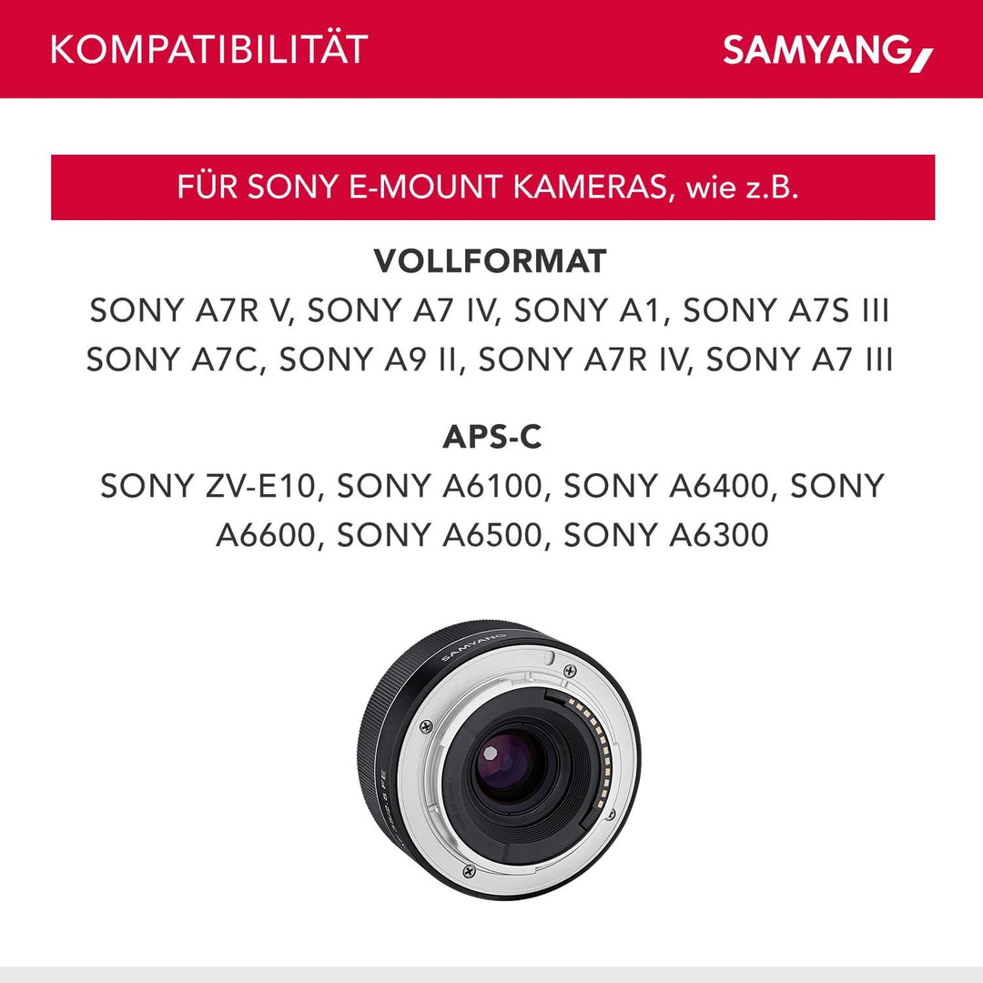 Samyang AF 35mm F2,8 FE für Sony E-Mount Vollformat & APS-C, Pancake Weitwinkelobjektiv mit 63,1° Bi