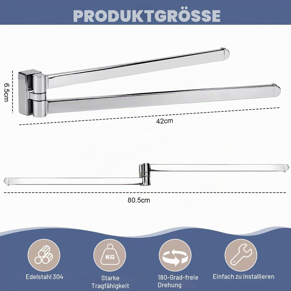 LPAMABA 42CM 2-armig Chrom Kratzfest Wand Handtuchhalter 180°Schwenkbar Handtuchstange Bad Hantuchha
