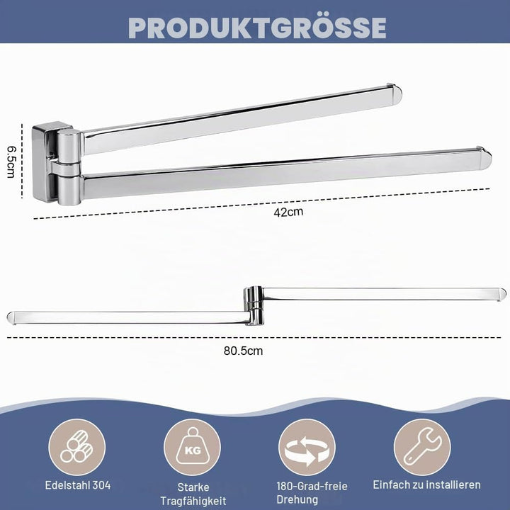 LPAMABA 42CM 2-armig Chrom Kratzfest Wand Handtuchhalter 180°Schwenkbar Handtuchstange Bad Hantuchha