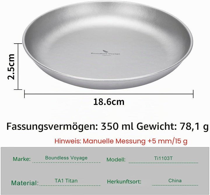 iBasingo Camping Titan Teller 18.5cm Servier Teller Party Ultraleichte Outdoor Picknick Metall Gesch
