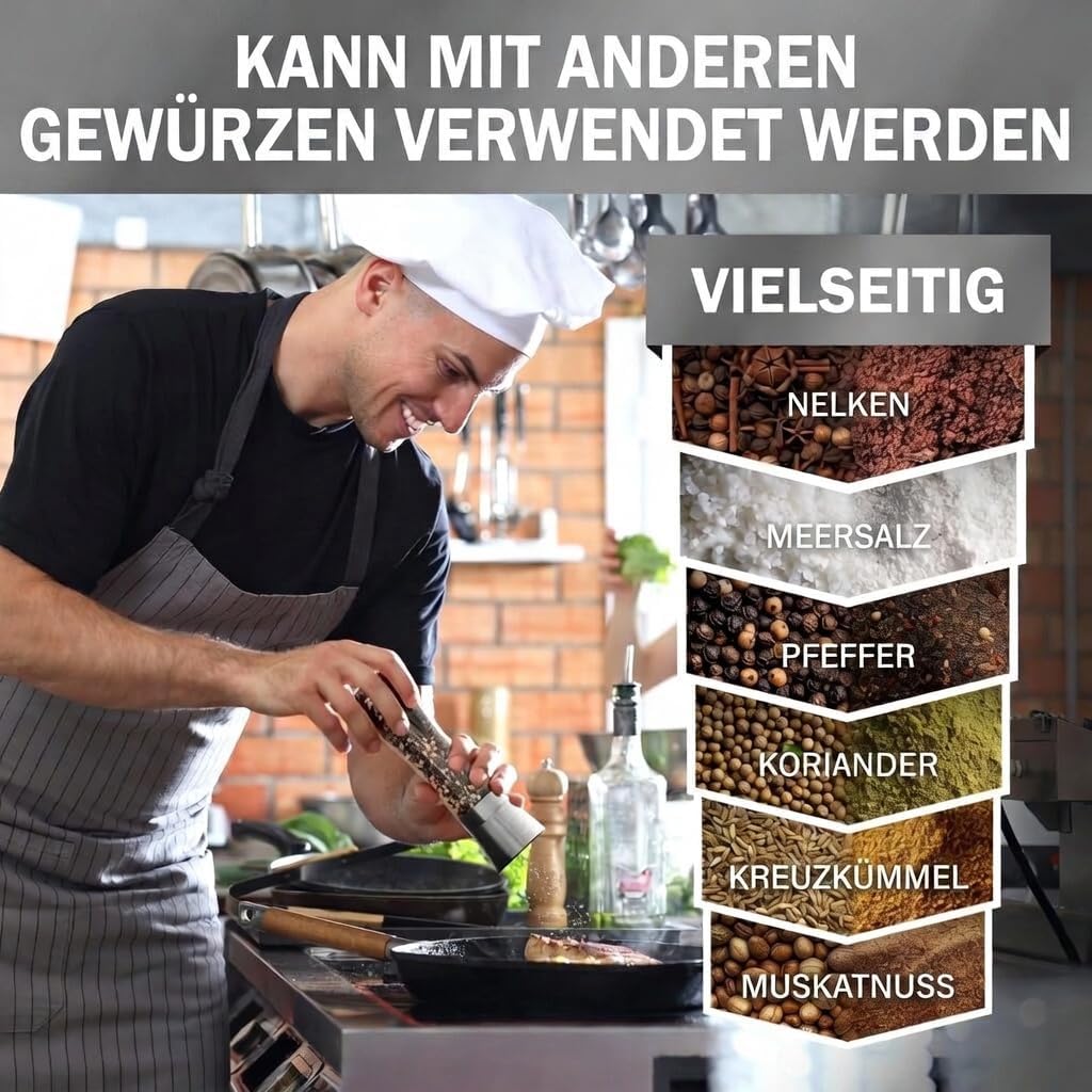 Hochwertiges Set aus Salzmühle und Pfeffermühle von HOME EC - Eistellbare Seesalzmühle & Pfeffermühl