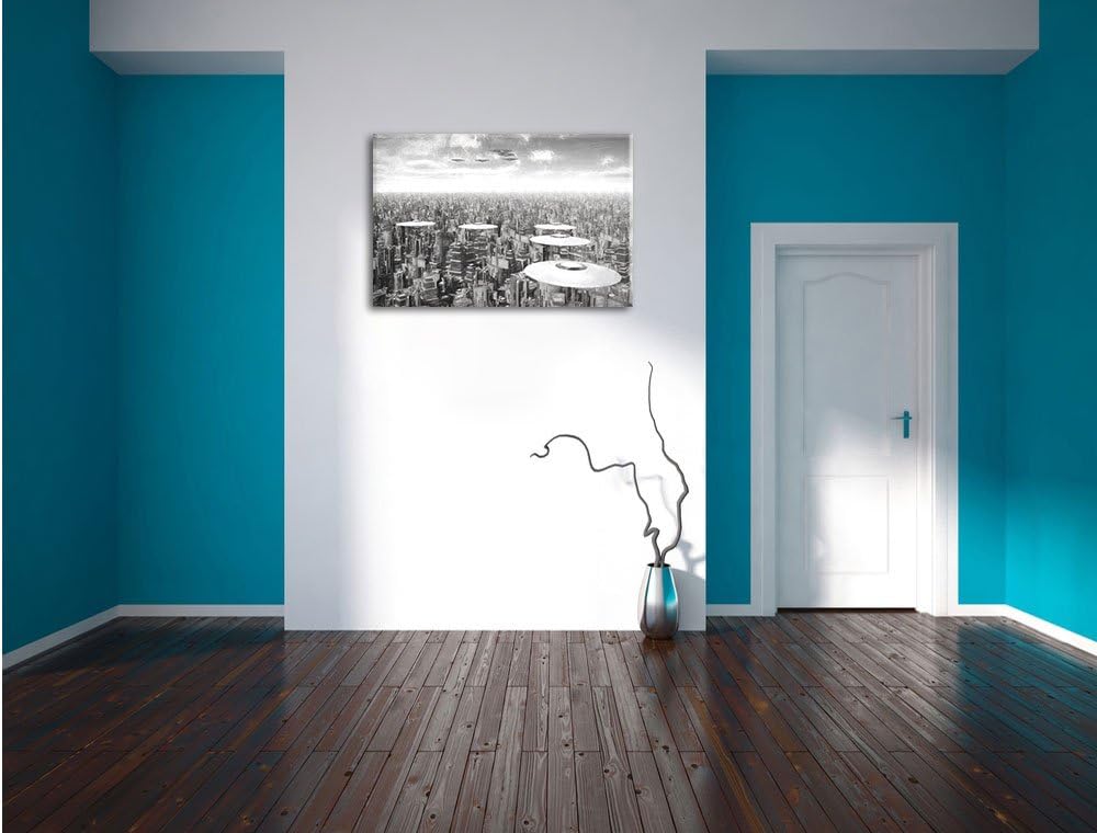 Pixxprint UFO´s über der Stadt Kunst als Leinwandbild/Grösse: 100x70 / Wandbild/Kunstdruck/fertig be