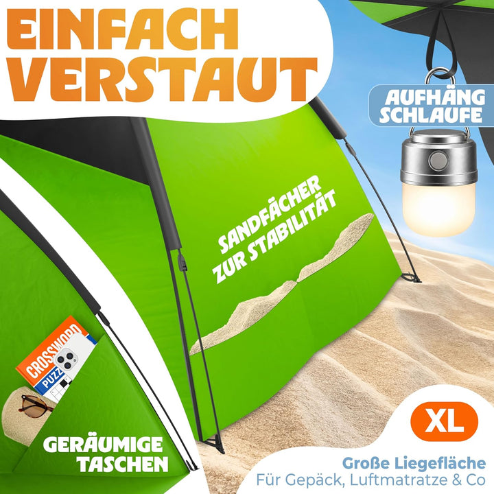 ELONEO Pop Up Strandmuschel UV Schutz 80+ | Strandzelt 190x100x110 cm | Leichter Aufbau und kleines
