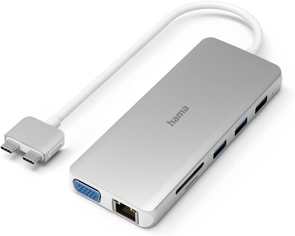Hama USB C Hub 12 Ports Dockingstation für Apple MacBook Pro/Air (2x HDMI, 1x VGA, 4x USB-A, 1x USB-